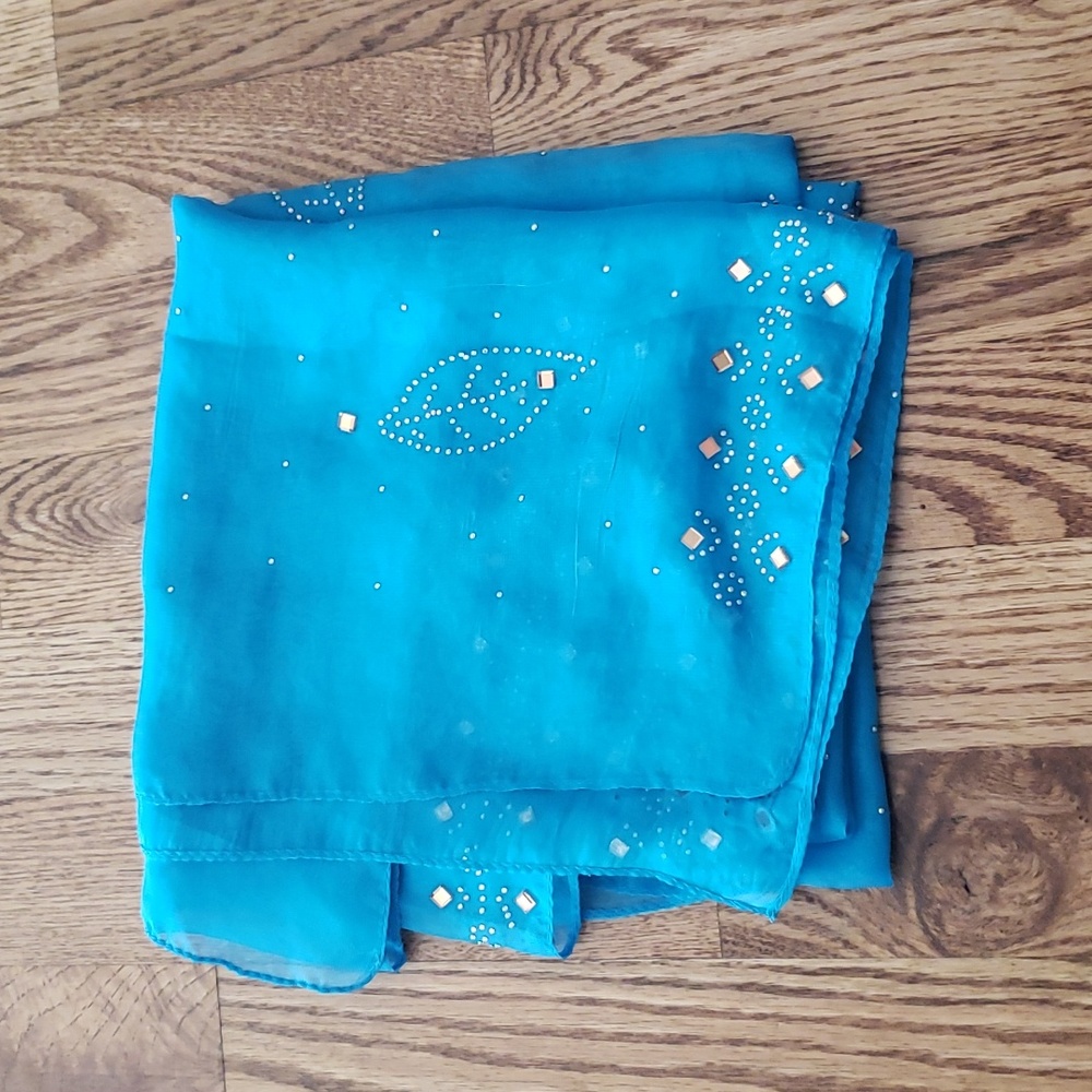 (OS) Sheer Embellished Jemstone Scarf Accessories Accents Fancy Lightweight